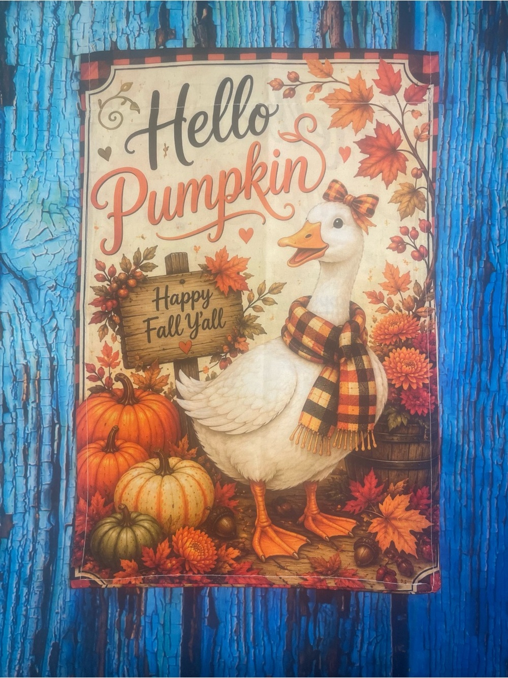 Hello Pumpkin Fall Duck Decorative Garden Flag - Autumn Design
